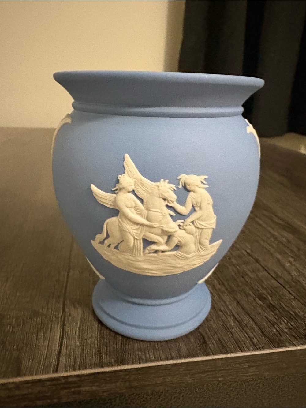 Wedgwood Blue Jasperware Urn with Watering Pegasus Design